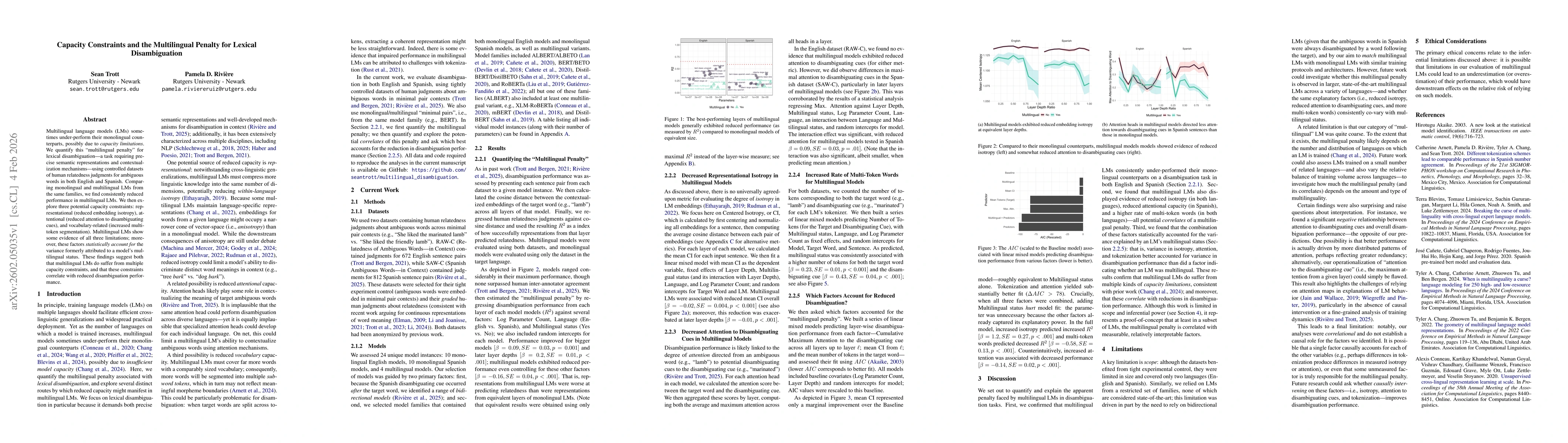 Thumbnail for Capacity Constraints and the Multilingual Penalty for Lexical Disambiguation