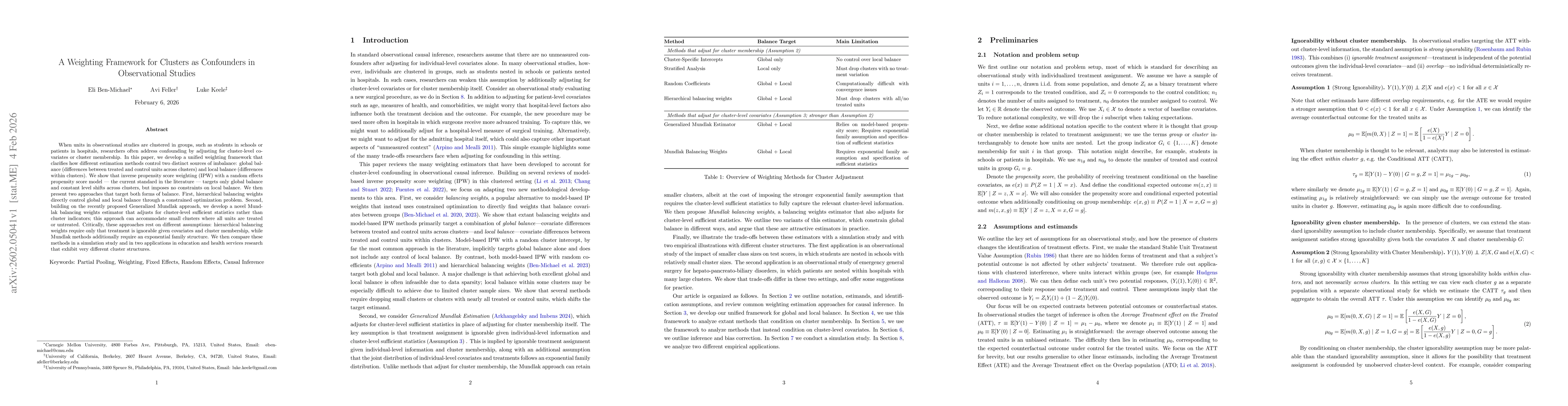 Thumbnail for A Weighting Framework for Clusters as Confounders in Observational Studies
