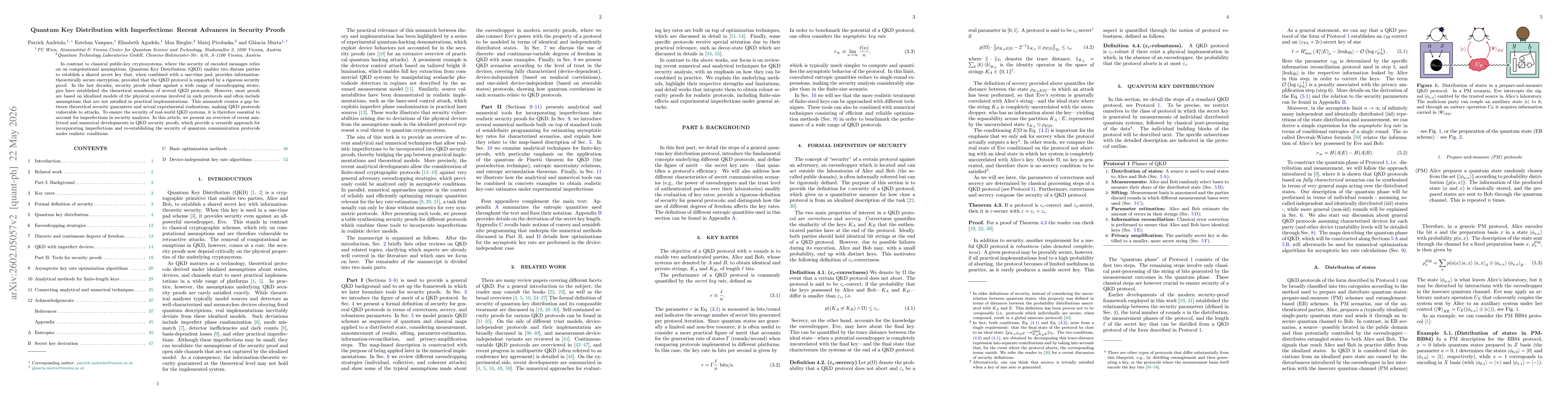 Thumbnail for Quantum Key Distribution with Imperfections: Recent Advances in Security Proofs