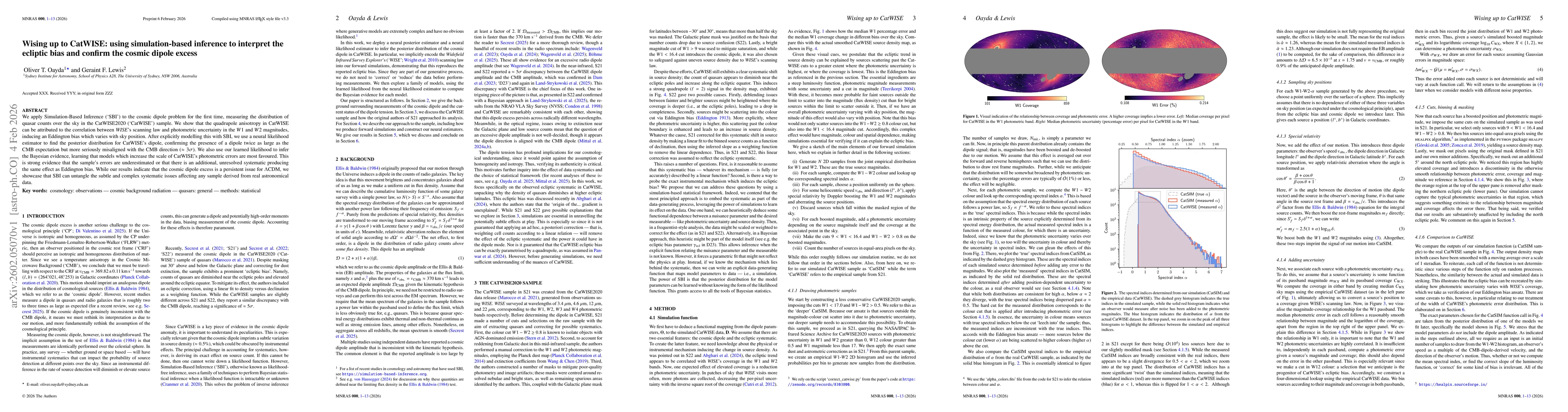 Thumbnail for Wising up to CatWISE: using simulation-based inference to interpret the ecliptic bias and confirm the cosmic dipole excess