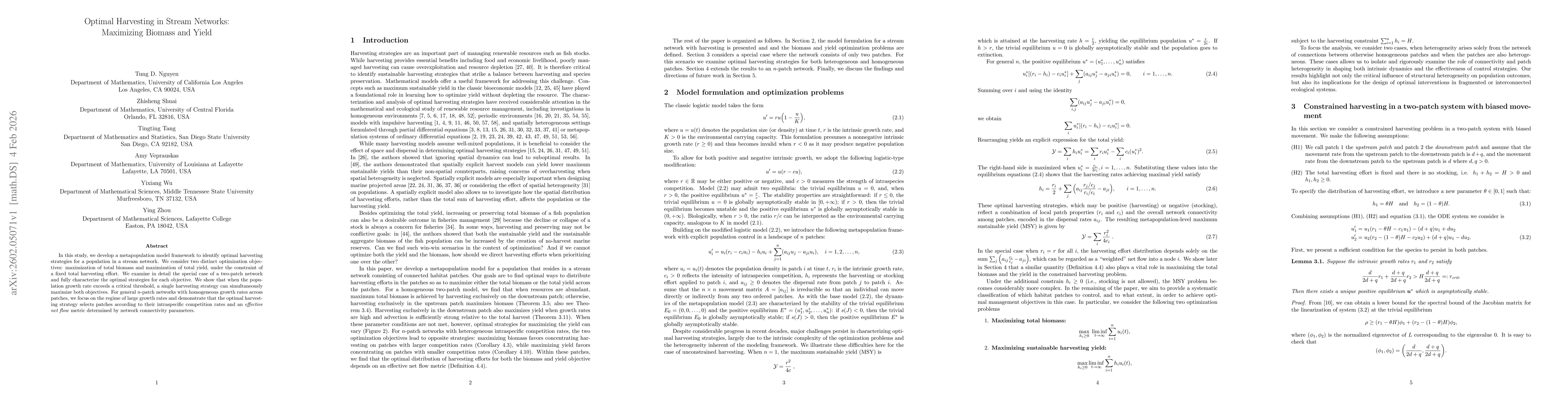Thumbnail for Optimal Harvesting in Stream Networks: Maximizing Biomass and Yield