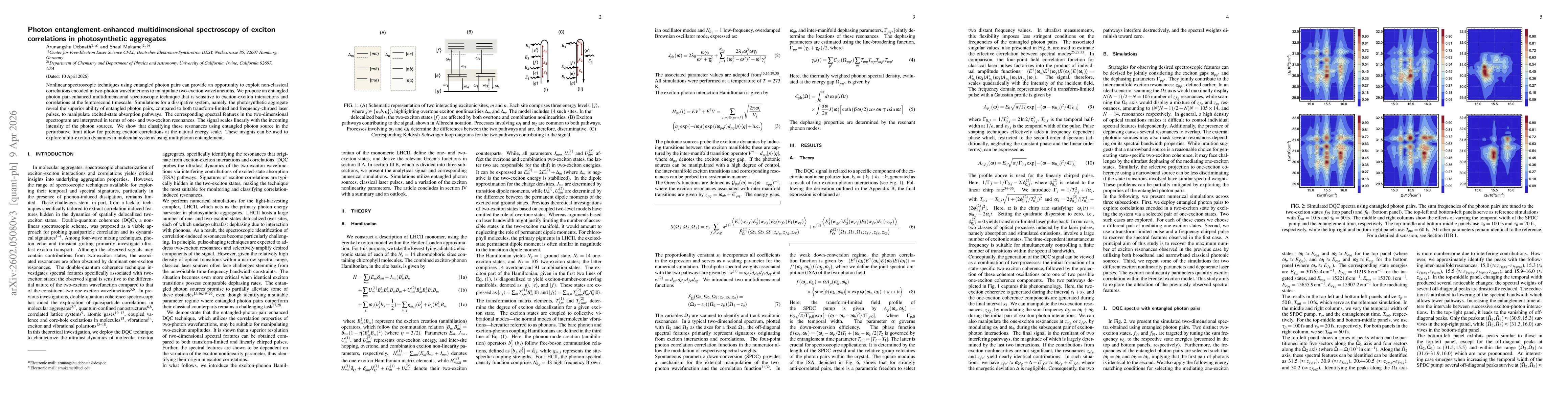 Thumbnail for Photonic entanglement enhanced multidimensional spectroscopy for probing exciton correlations: theory and applications to photosynthetic aggregates