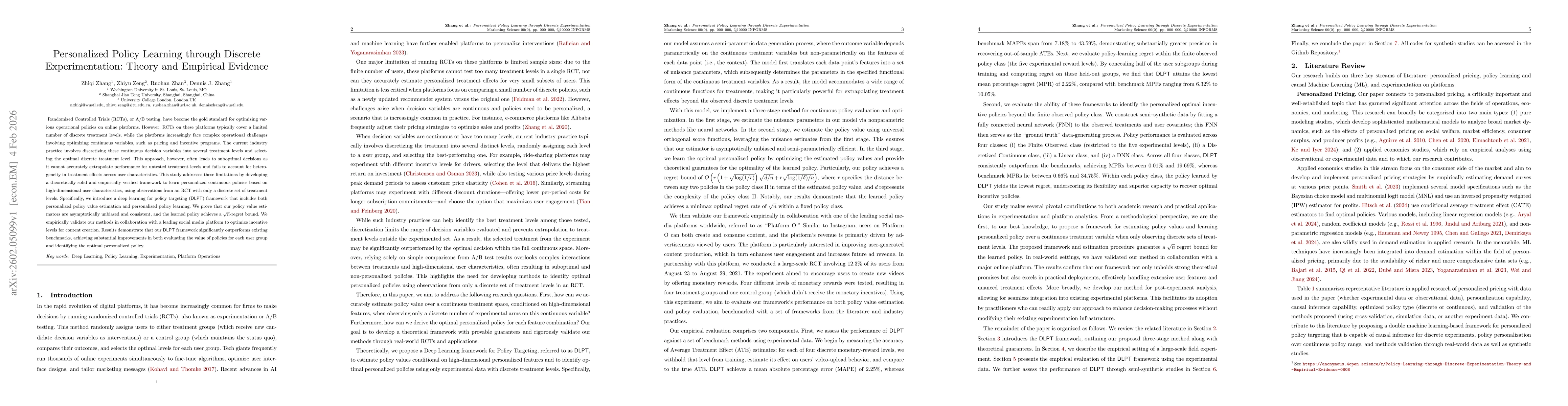 Thumbnail for Personalized Policy Learning through Discrete Experimentation: Theory and Empirical Evidence