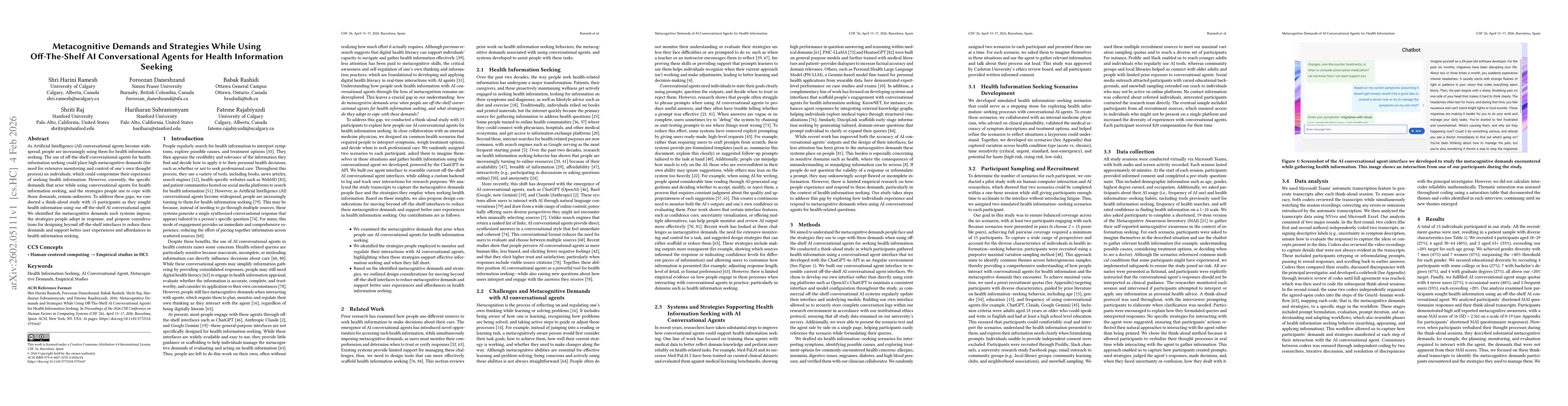 Thumbnail for Metacognitive Demands and Strategies While Using Off-The-Shelf AI Conversational Agents for Health Information