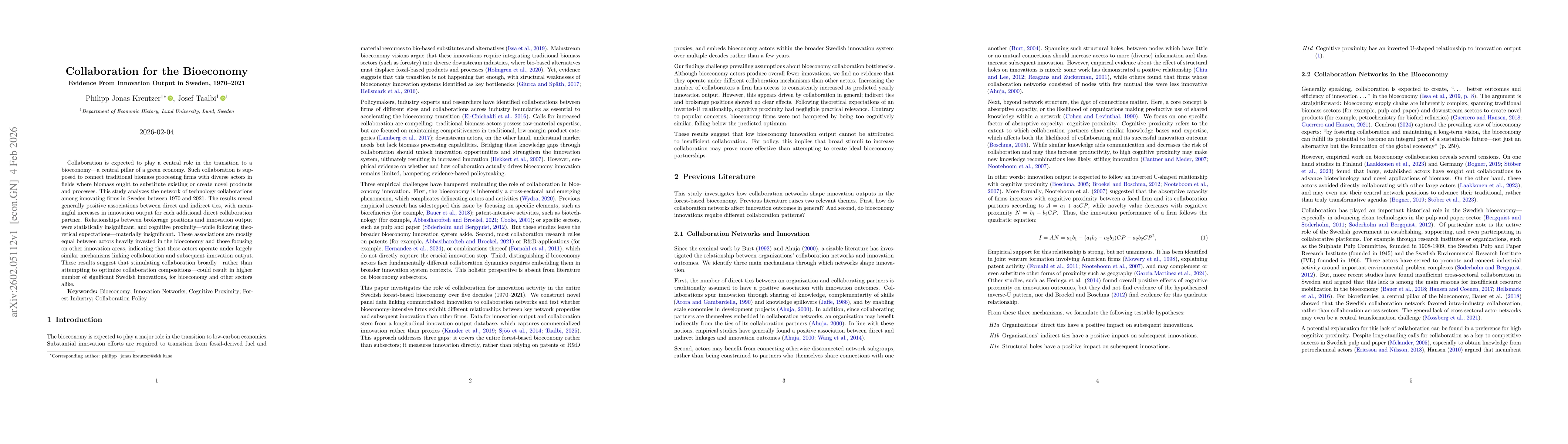 Thumbnail for Collaboration for the Bioeconomy -- Evidence from Innovation Output in Sweden, 1970-2021