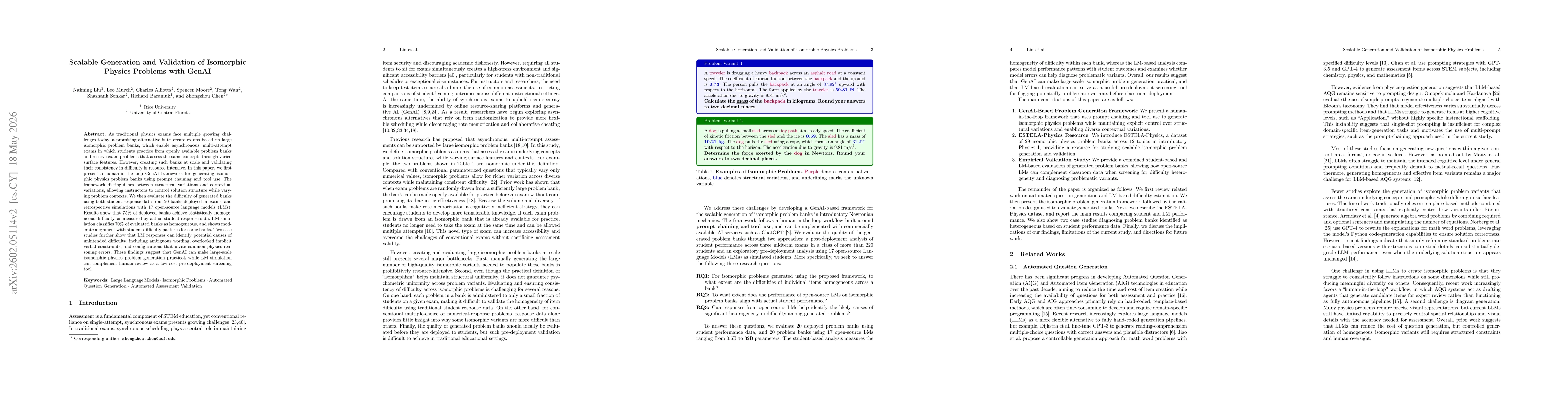 Thumbnail for Scalable Generation and Validation of Isomorphic Physics Problems with GenAI