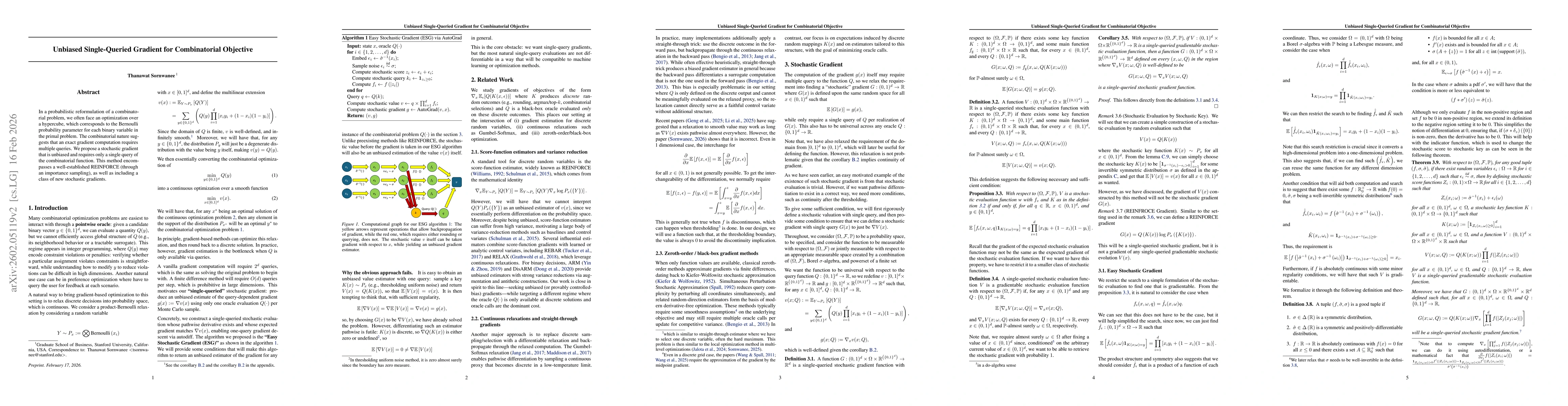 Thumbnail for Unbiased Single-Queried Gradient for Combinatorial Objective