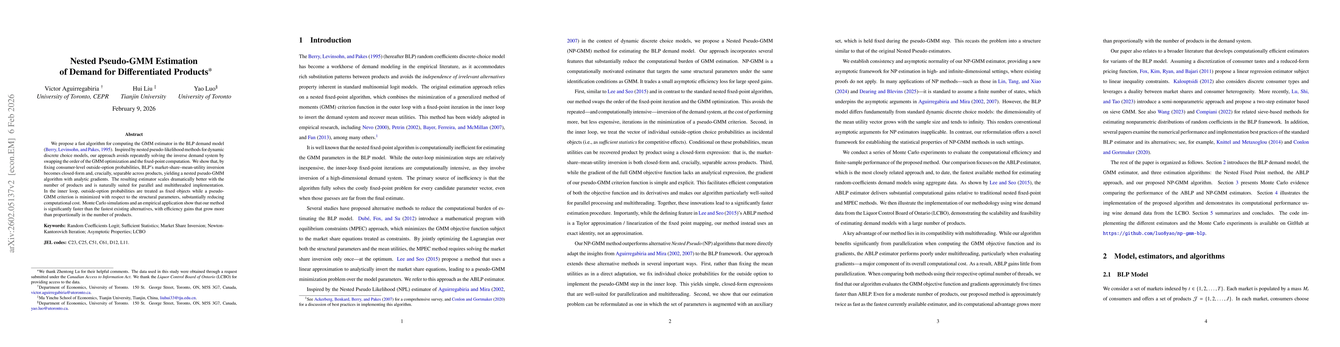 Thumbnail for Nested Pseudo-GMM Estimation of Demand for Differentiated Products