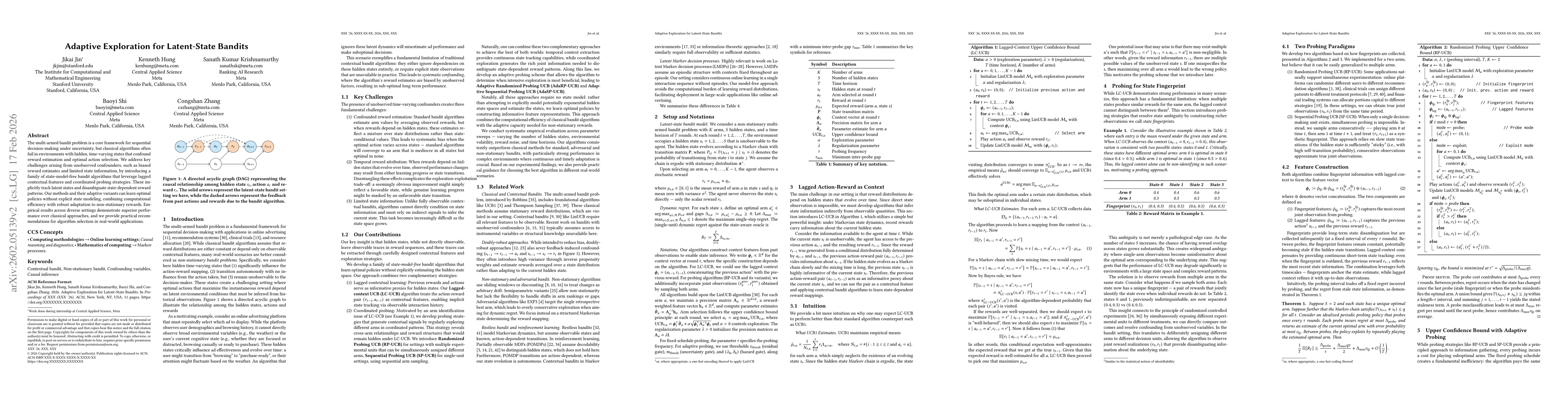 Thumbnail for Adaptive Exploration for Latent-State Bandits