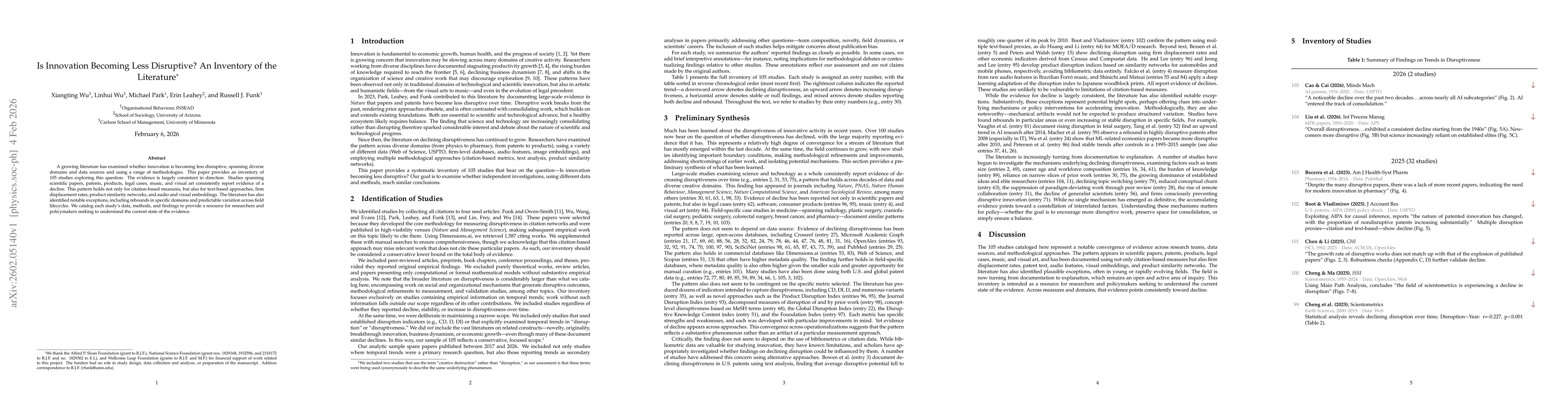 Thumbnail for Is Innovation Becoming Less Disruptive? An Inventory of the Literature