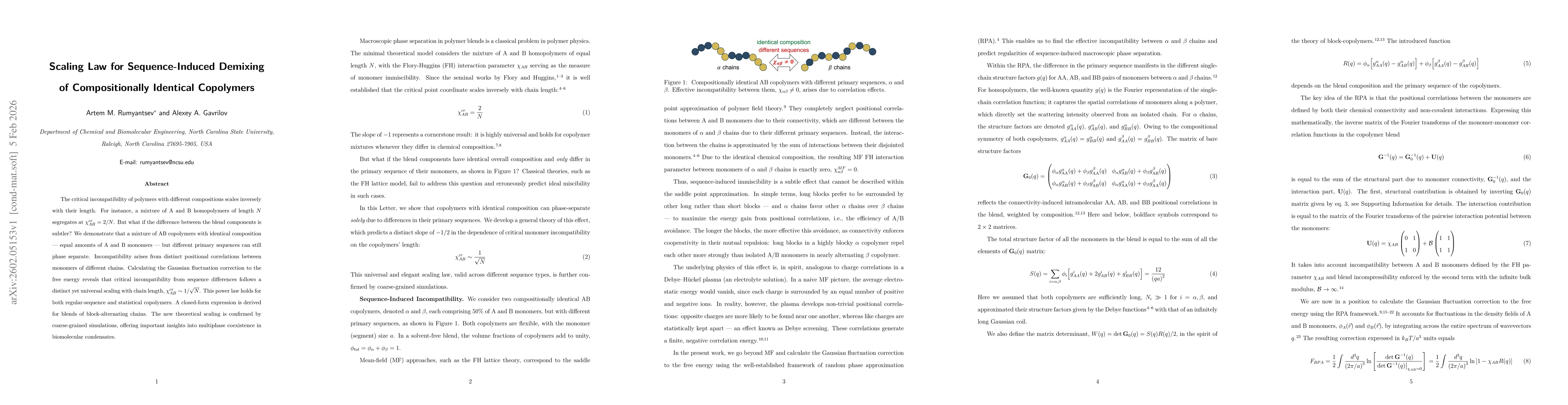 Thumbnail for Scaling Law for Sequence-Induced Demixing of Compositionally Identical Copolymers