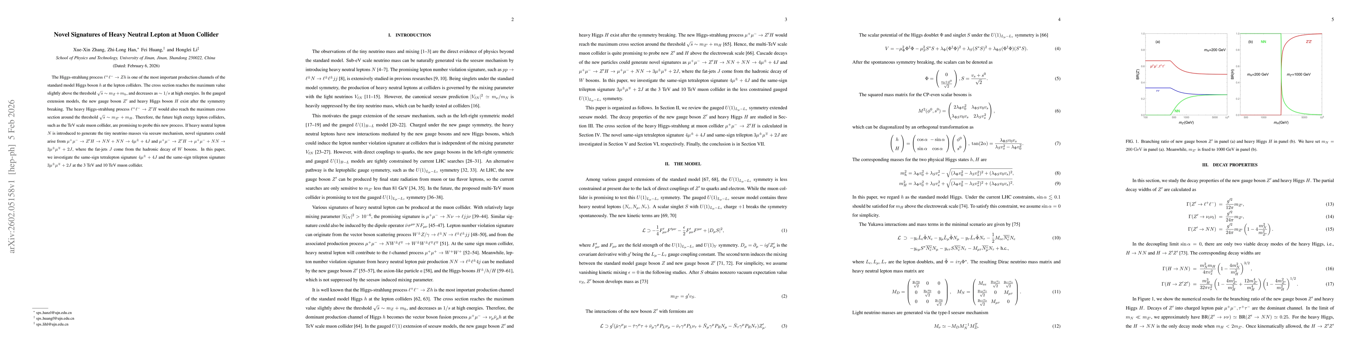 Thumbnail for Novel Signatures of Heavy Neutral Lepton at Muon Collider