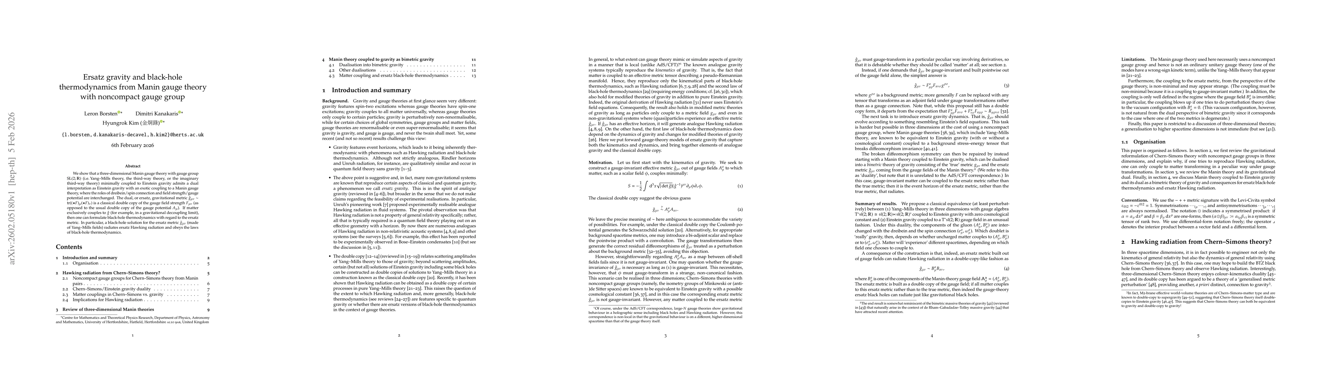 Thumbnail for Ersatz gravity and black-hole thermodynamics from Manin gauge theory with noncompact gauge group