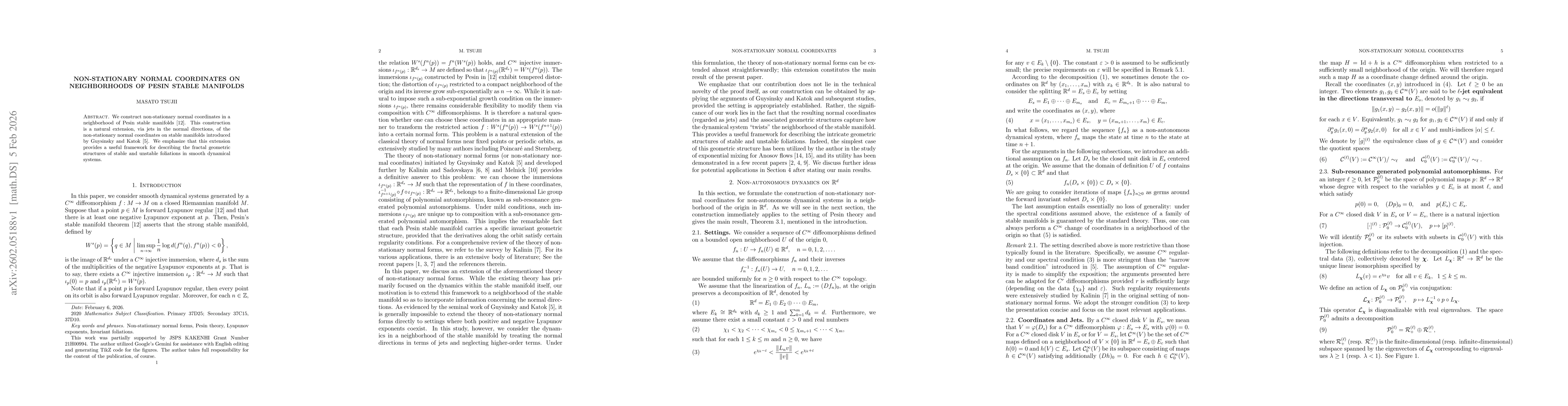 Thumbnail for Non-stationary normal coordinates on neighborhoods of Pesin stable manifolds