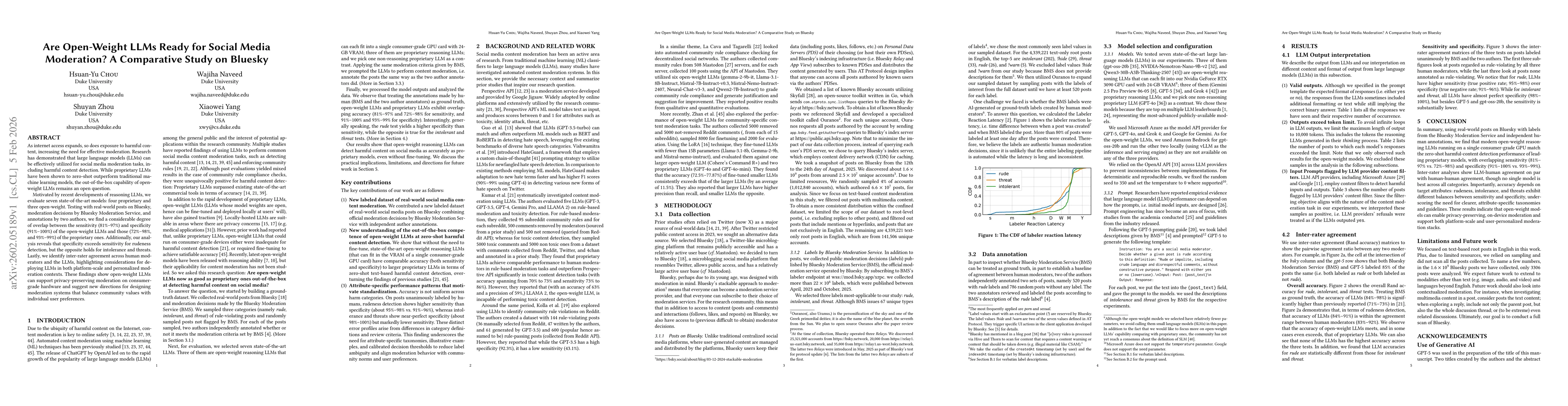 Thumbnail for Are Open-Weight LLMs Ready for Social Media Moderation? A Comparative Study on Bluesky