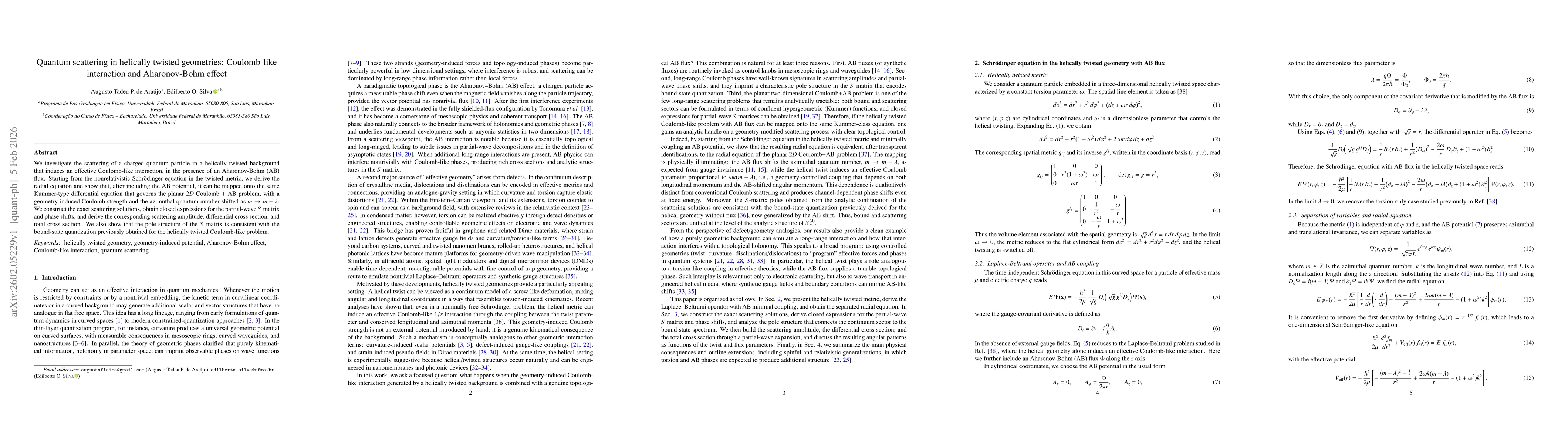 Thumbnail for Quantum scattering in helically twisted geometries: Coulomb-like interaction and Aharonov-Bohm effect
