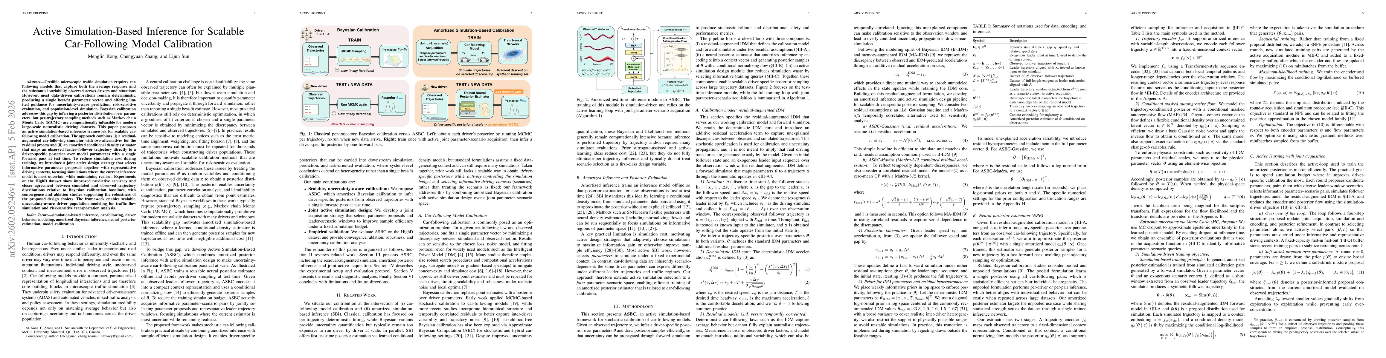 Thumbnail for Active Simulation-Based Inference for Scalable Car-Following Model Calibration