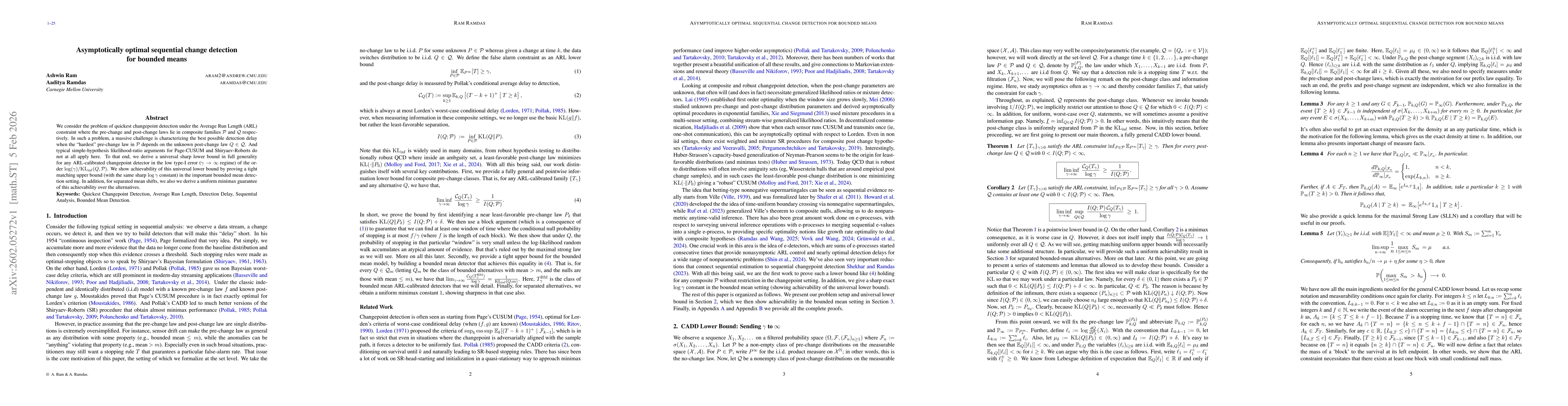 Thumbnail for Asymptotically optimal sequential change detection for bounded means