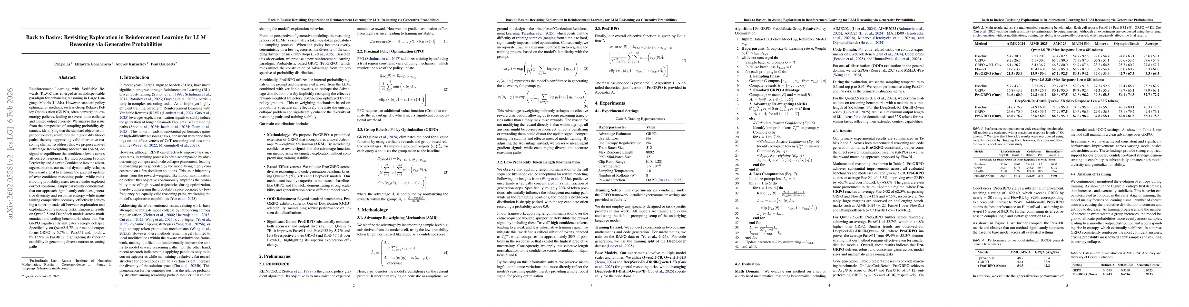 Thumbnail for Back to Basics: Revisiting Exploration in Reinforcement Learning for LLM Reasoning via Generative Probabilities