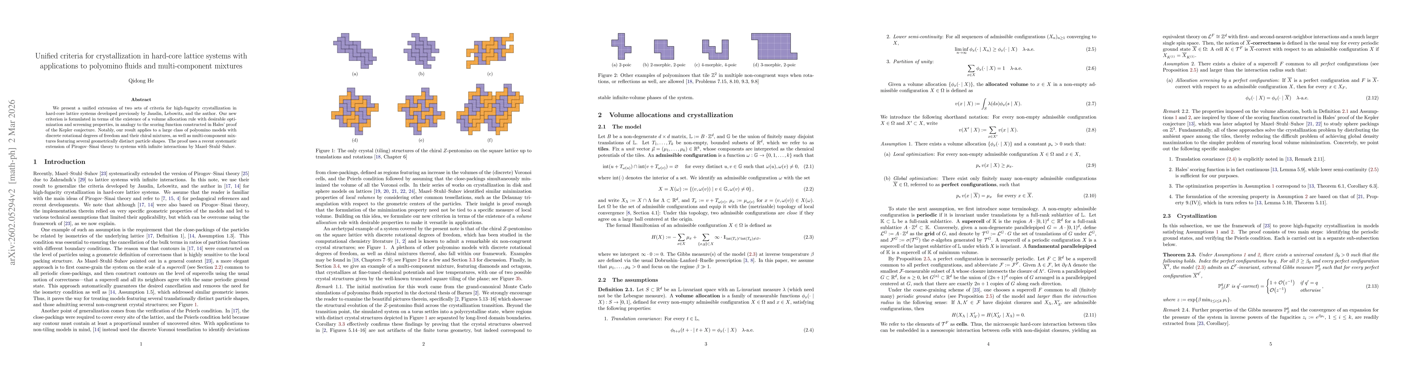 Thumbnail for Unified criteria for crystallization in hard-core lattice systems with applications to polyomino fluids and chiral mixtures