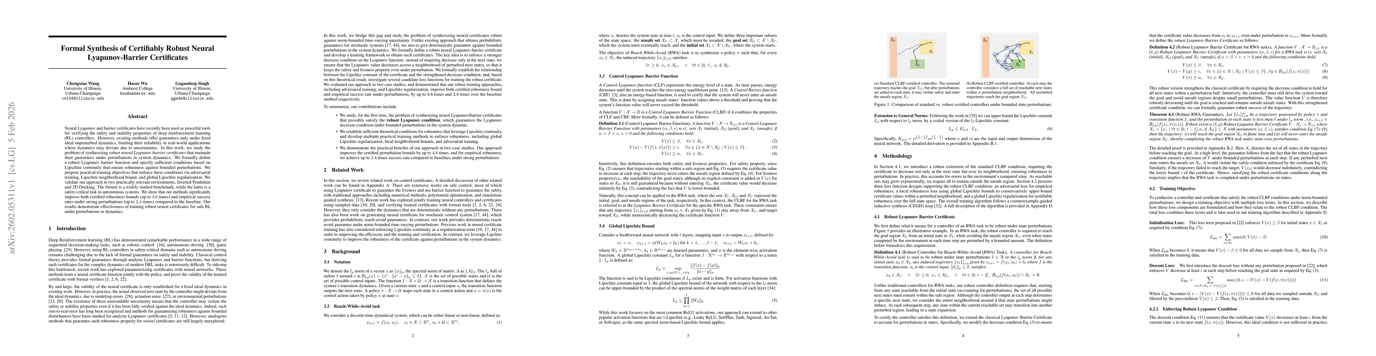 Thumbnail for Formal Synthesis of Certifiably Robust Neural Lyapunov-Barrier Certificates