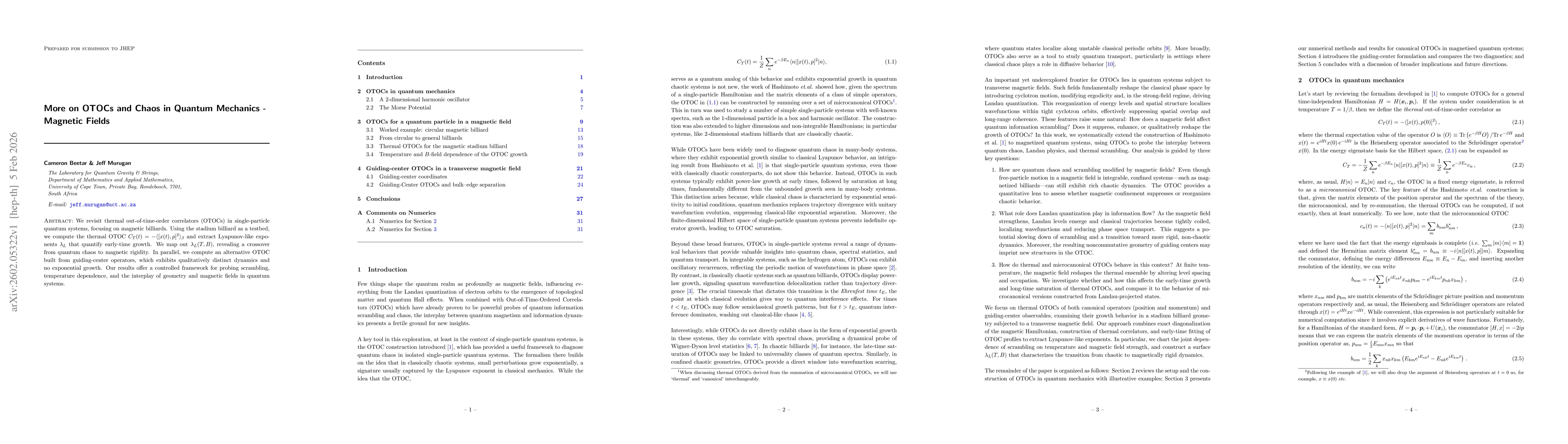 Thumbnail for More on OTOCs and Chaos in Quantum Mechanics -- Magnetic Fields
