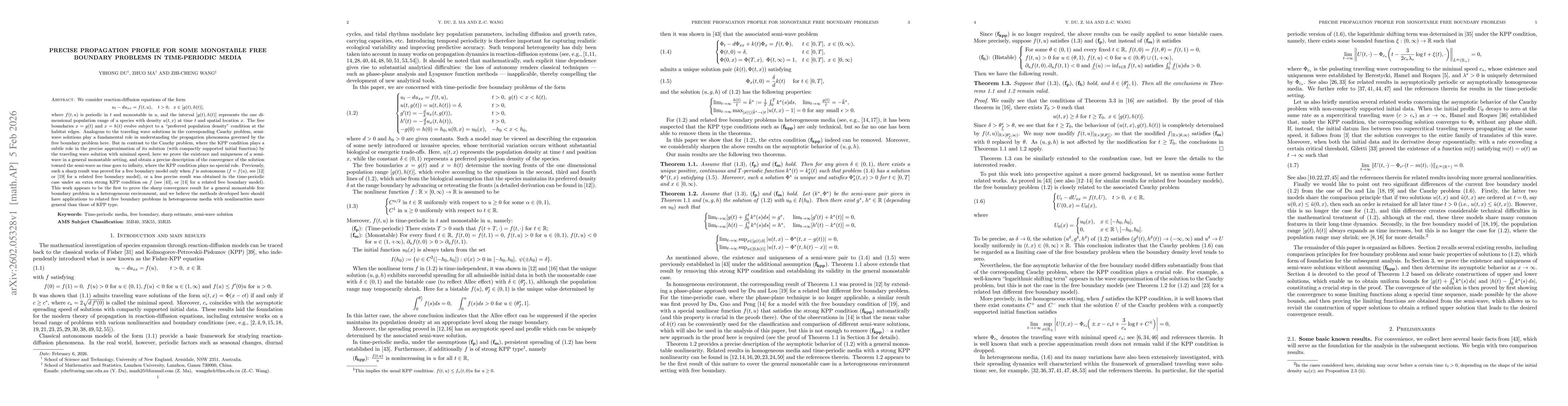 Thumbnail for Precise propagation profile for some monostable free boundary problems in time-periodic media