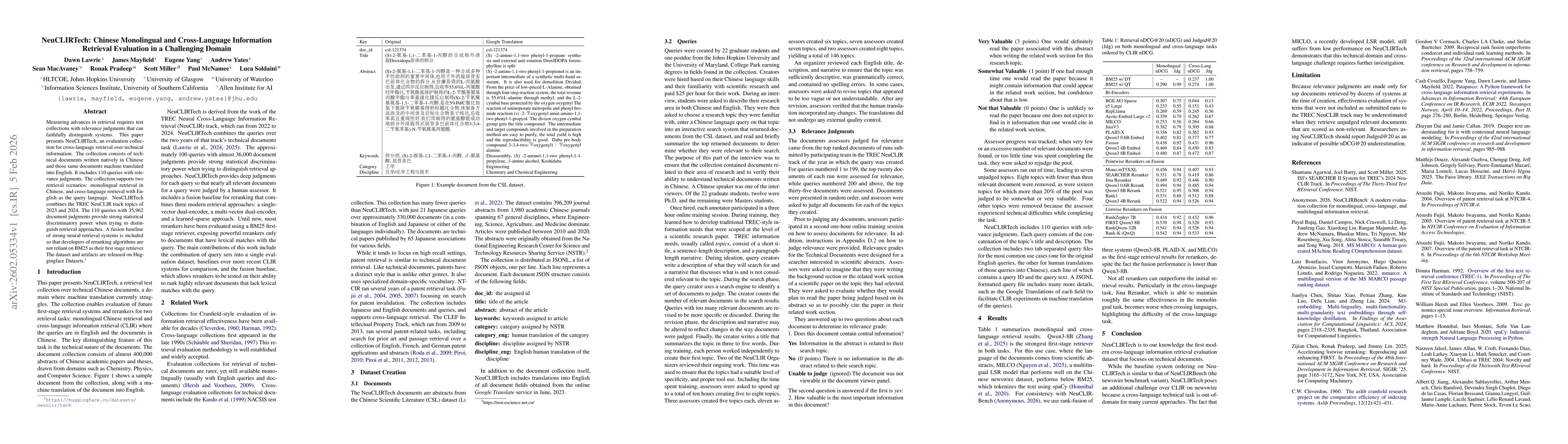 Thumbnail for NeuCLIRTech: Chinese Monolingual and Cross-Language Information Retrieval Evaluation in a Challenging Domain