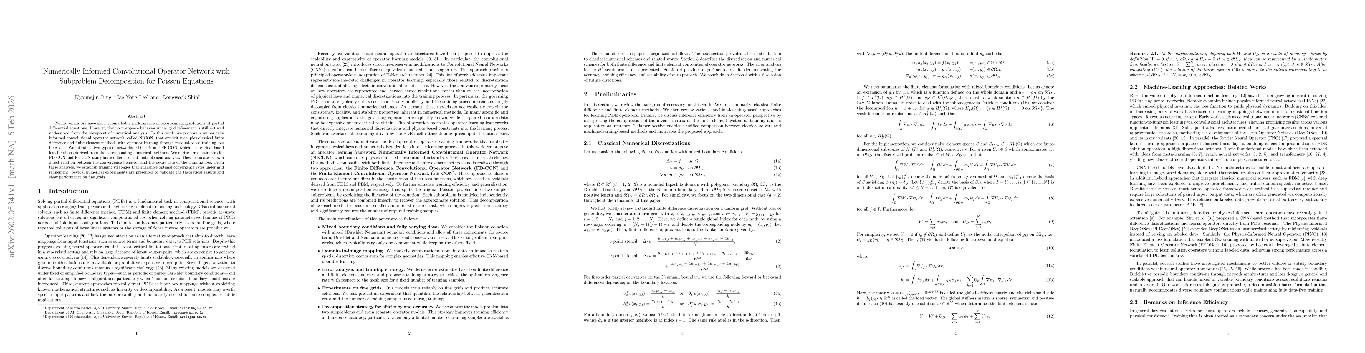 Thumbnail for Numerically Informed Convolutional Operator Network with Subproblem Decomposition for Poisson Equations