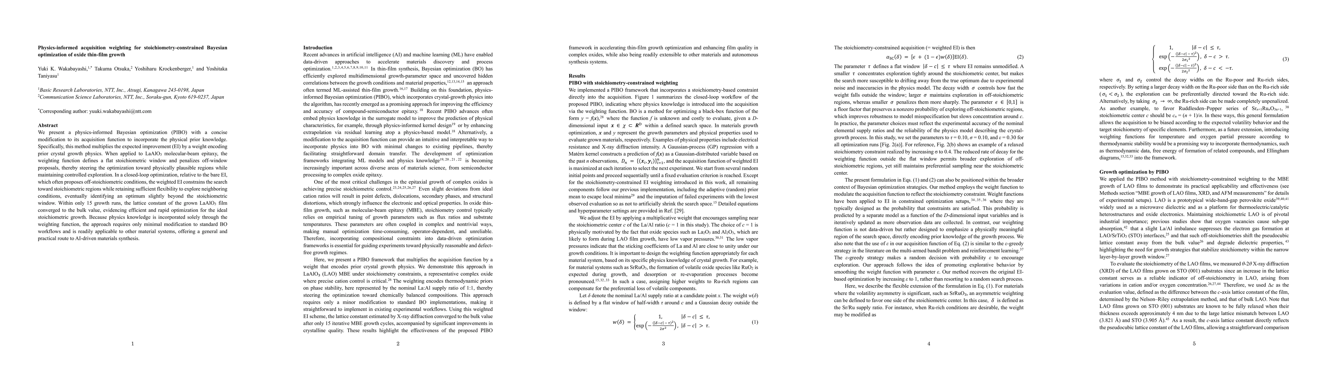 Thumbnail for Physics-informed acquisition weighting for stoichiometry-constrained Bayesian optimization of oxide thin-film growth