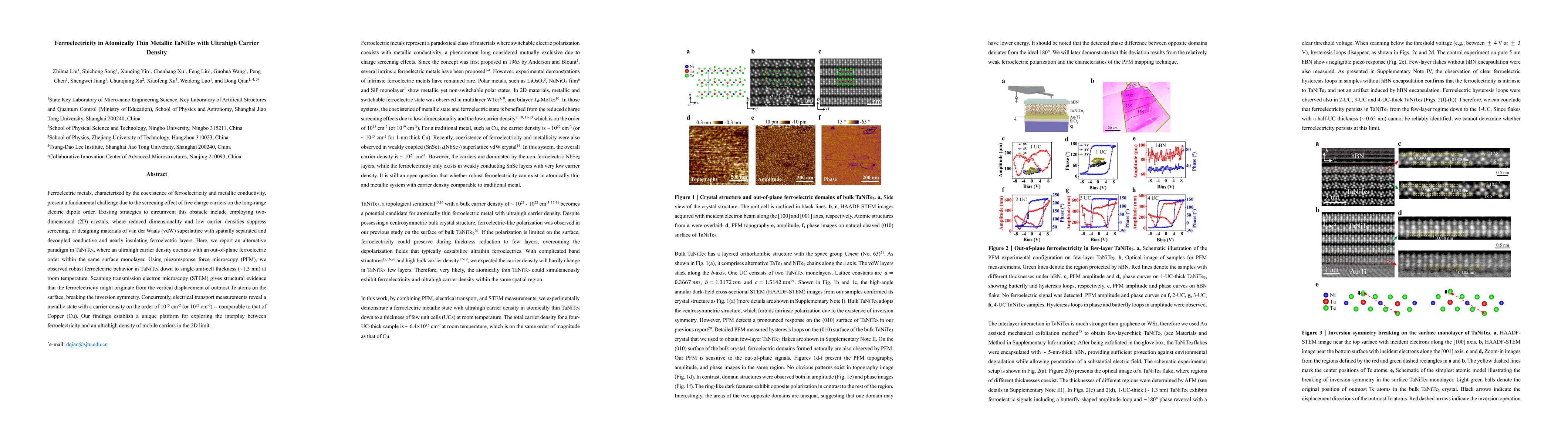 Thumbnail for Ferroelectricity in Atomically Thin Metallic TaNiTe$_5$ with Ultrahigh Carrier Density