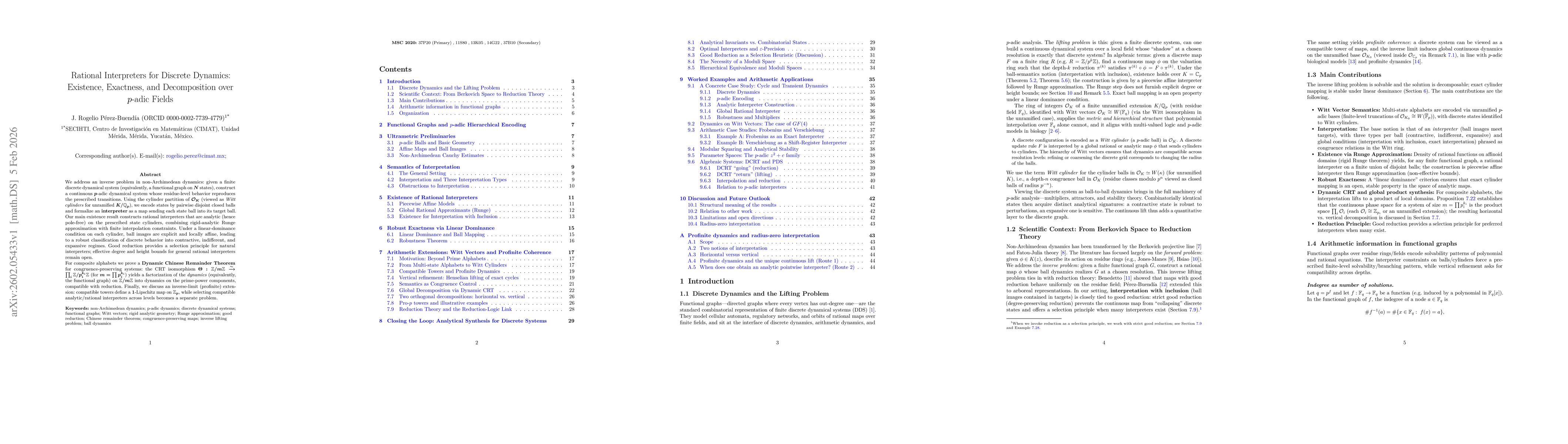 Thumbnail for Rational Interpreters for Discrete Dynamics: Existence, Exactness, and Decomposition over $p$-adic Fields