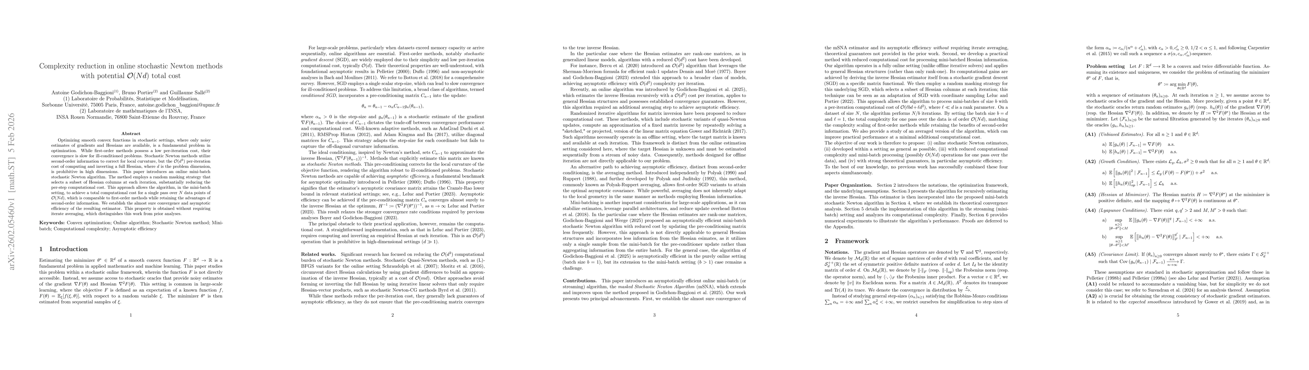 Thumbnail for Complexity reduction in online stochastic Newton methods with potential O(N d) total cost