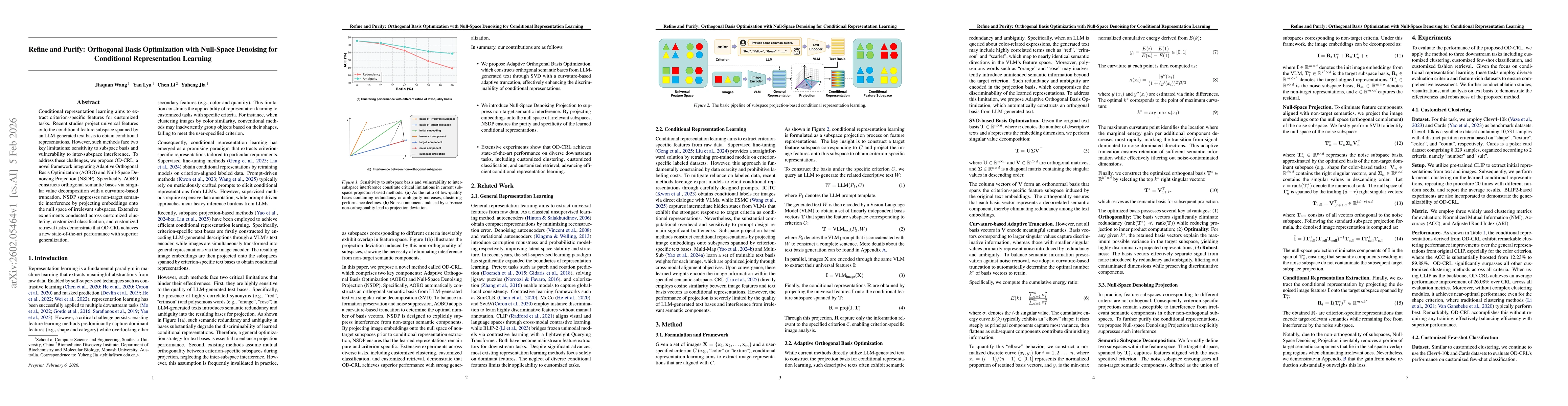 Thumbnail for Refine and Purify: Orthogonal Basis Optimization with Null-Space Denoising for Conditional Representation Learning