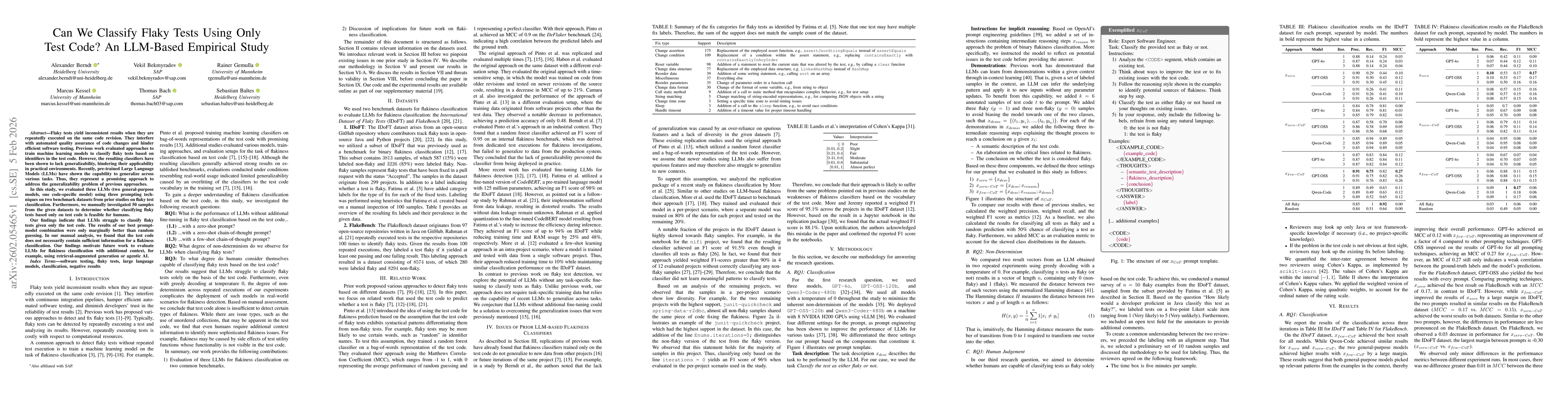 Thumbnail for Can We Classify Flaky Tests Using Only Test Code? An LLM-Based Empirical Study