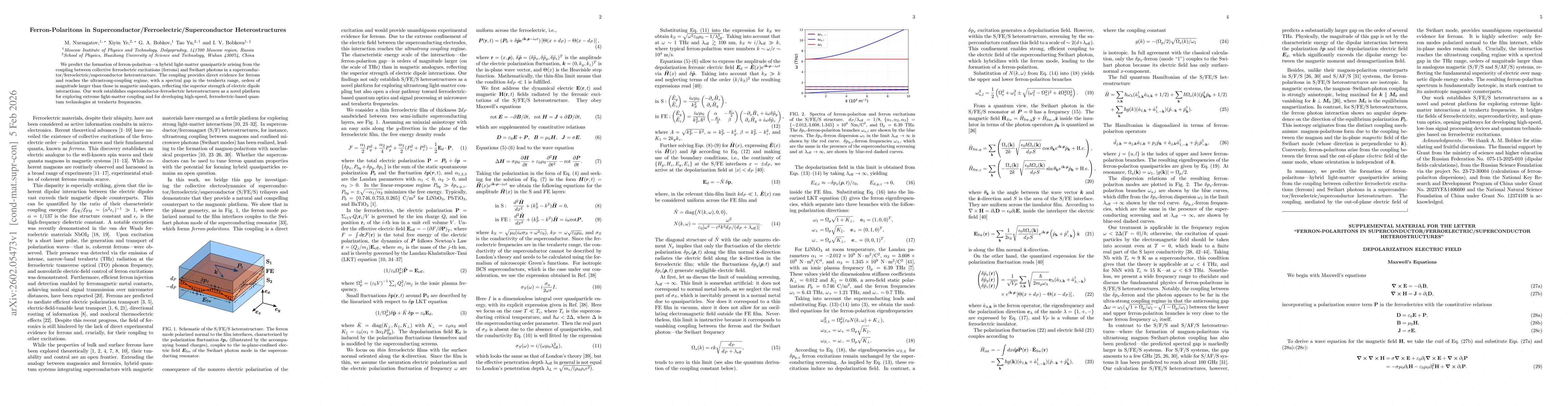 Thumbnail for Ferron-Polaritons in Superconductor/Ferroelectric/Superconductor Heterostructures