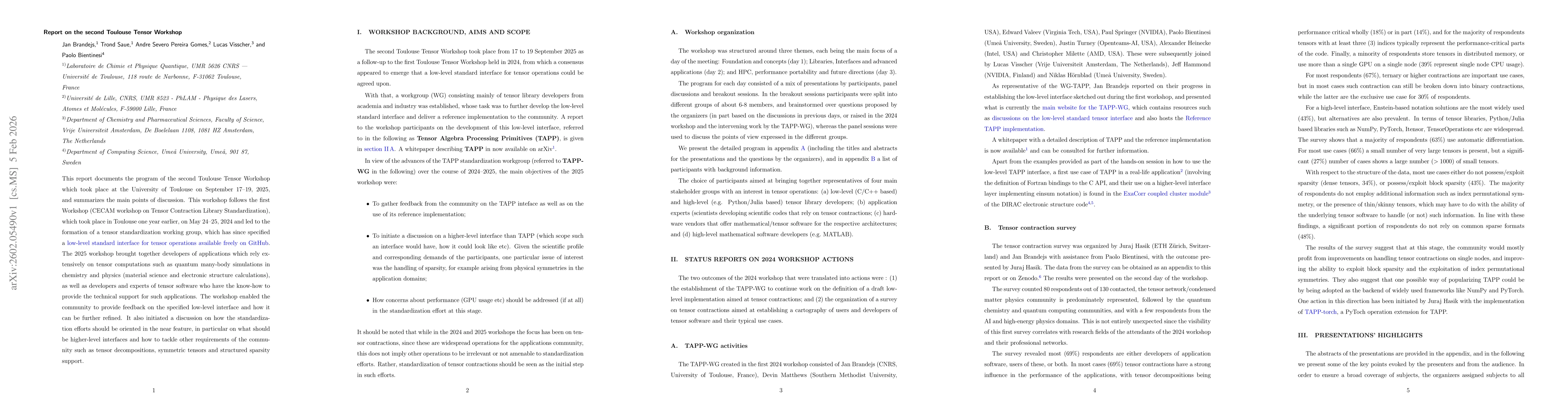 Thumbnail for Report on the second Toulouse Tensor Workshop