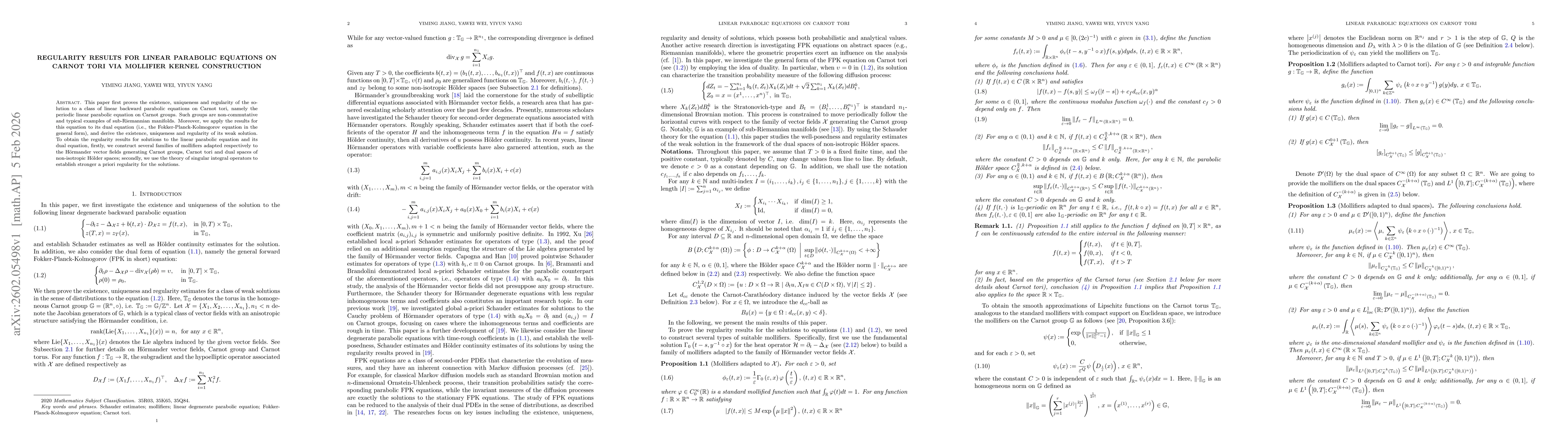 Thumbnail for Regularity results for linear parabolic equations on Carnot tori via mollifier kernel construction