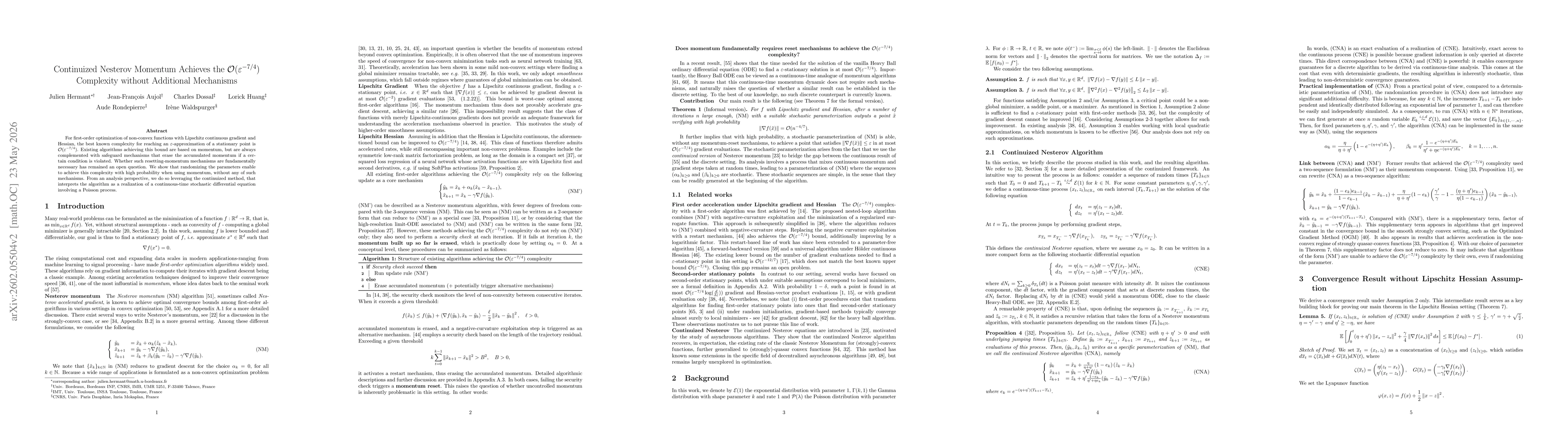 Thumbnail for Continuized Nesterov Momentum Achieves the $O(\varepsilon^{-7/4})$ Complexity without Additional Mechanisms