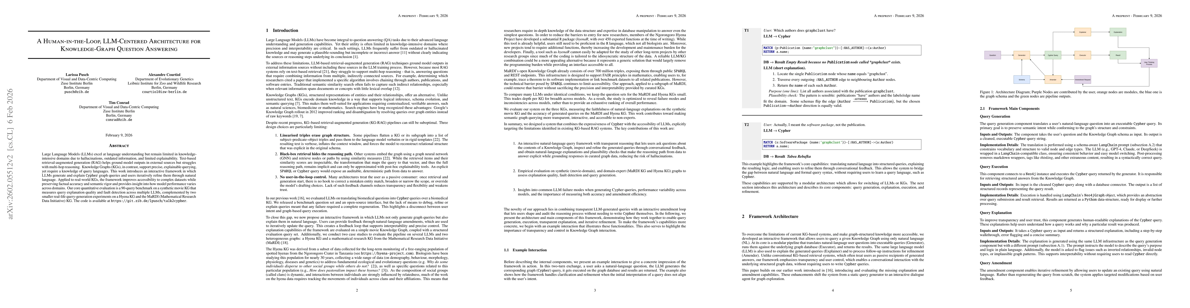 Thumbnail for A Human-in-the-Loop, LLM-Centered Architecture for Knowledge-Graph Question Answering