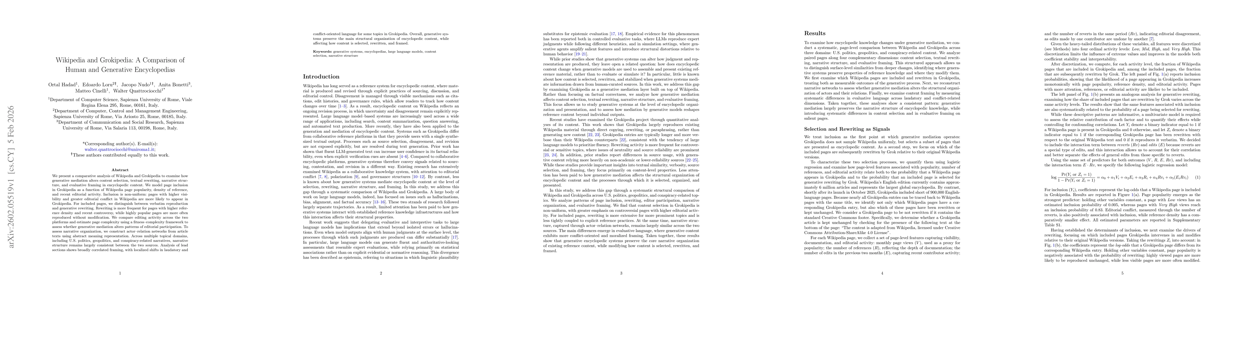 Thumbnail for Wikipedia and Grokipedia: A Comparison of Human and Generative Encyclopedias