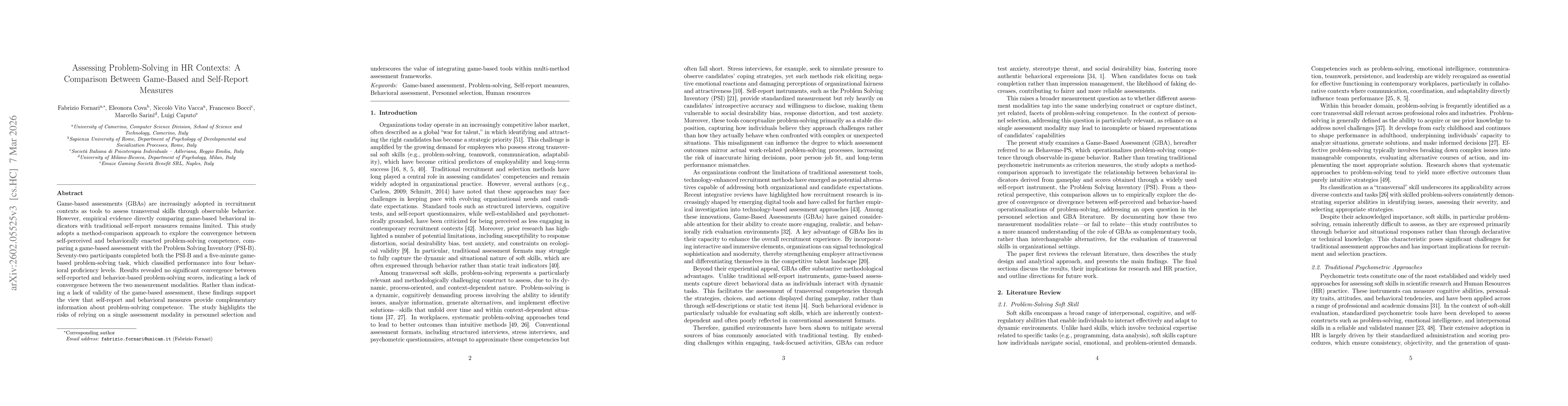 Thumbnail for Assessing Problem-Solving in HR Contexts: A Comparison Between Game-Based and Self-Report Measures
