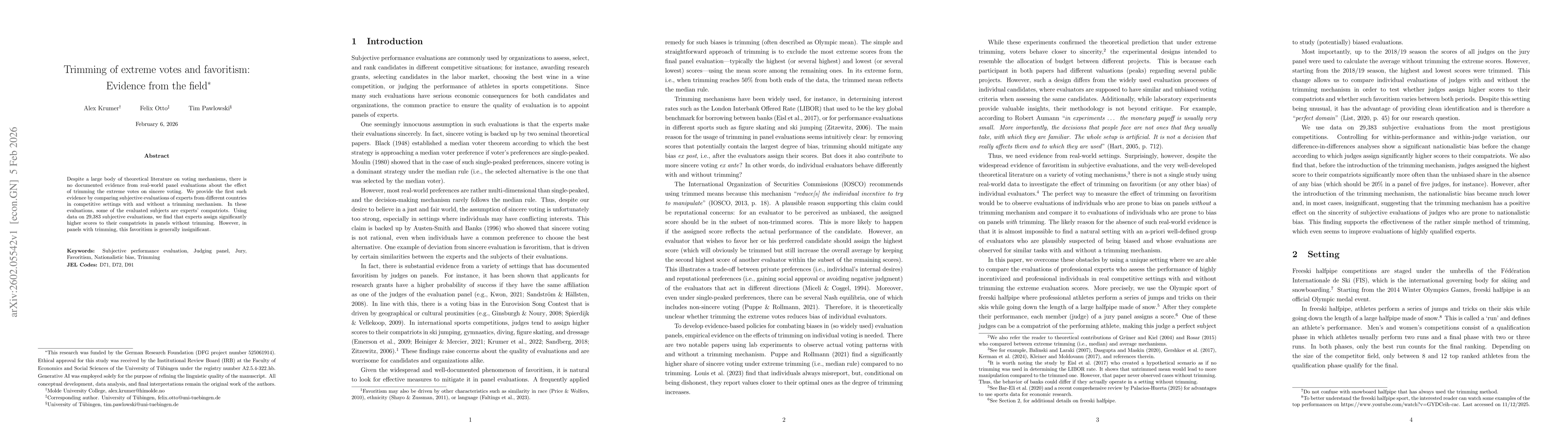 Thumbnail for Trimming of extreme votes and favoritism: Evidence from the field