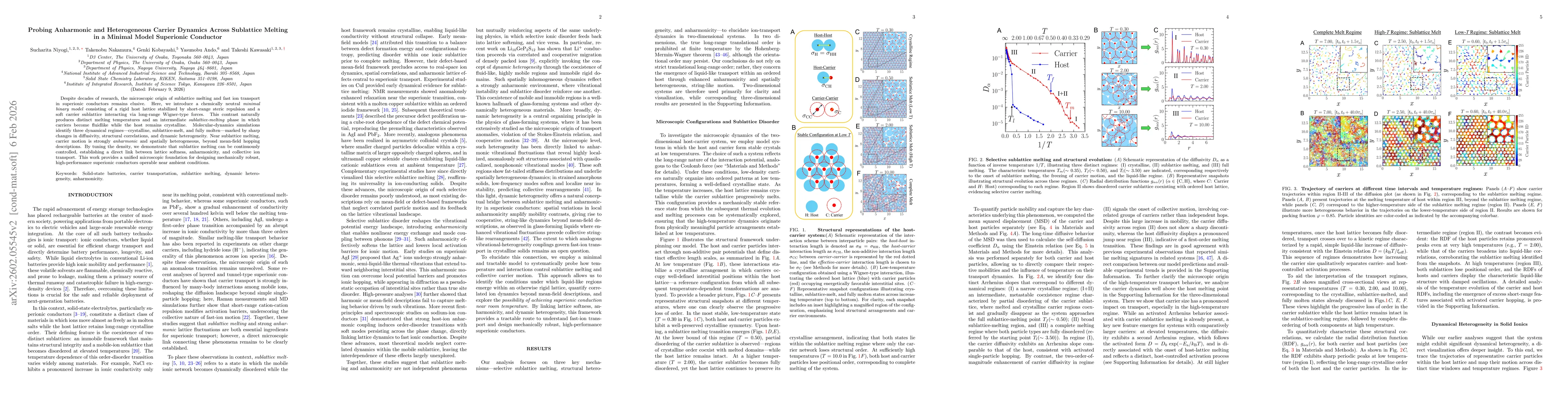Thumbnail for Probing Anharmonic and Heterogeneous Carrier Dynamics Across Sublattice Melting in a Minimal Model Superionic Conductor