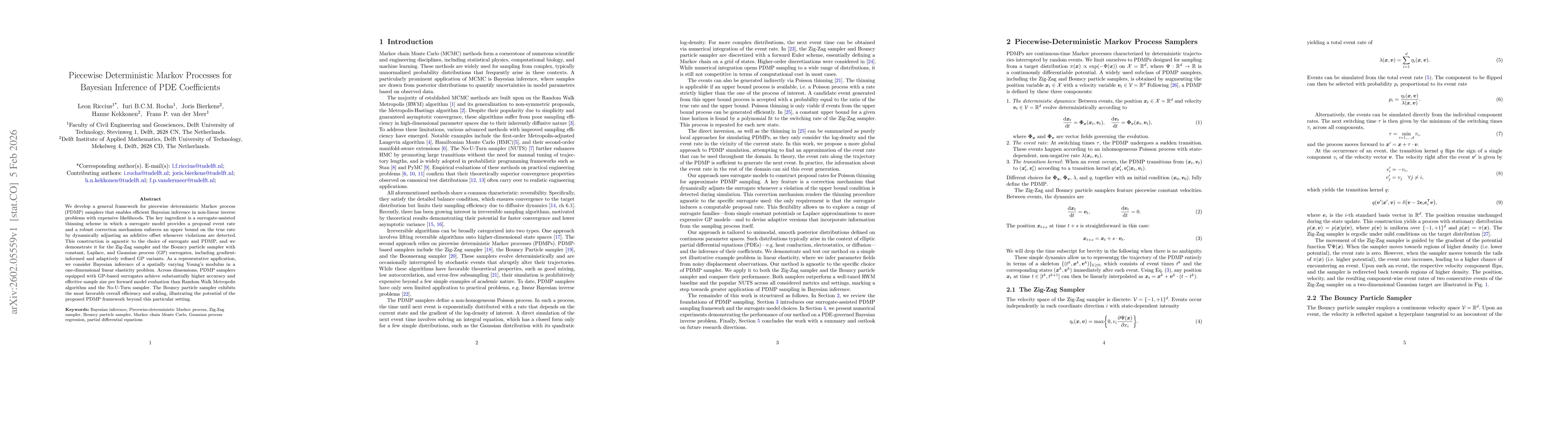 Thumbnail for Piecewise Deterministic Markov Processes for Bayesian Inference of PDE Coefficients