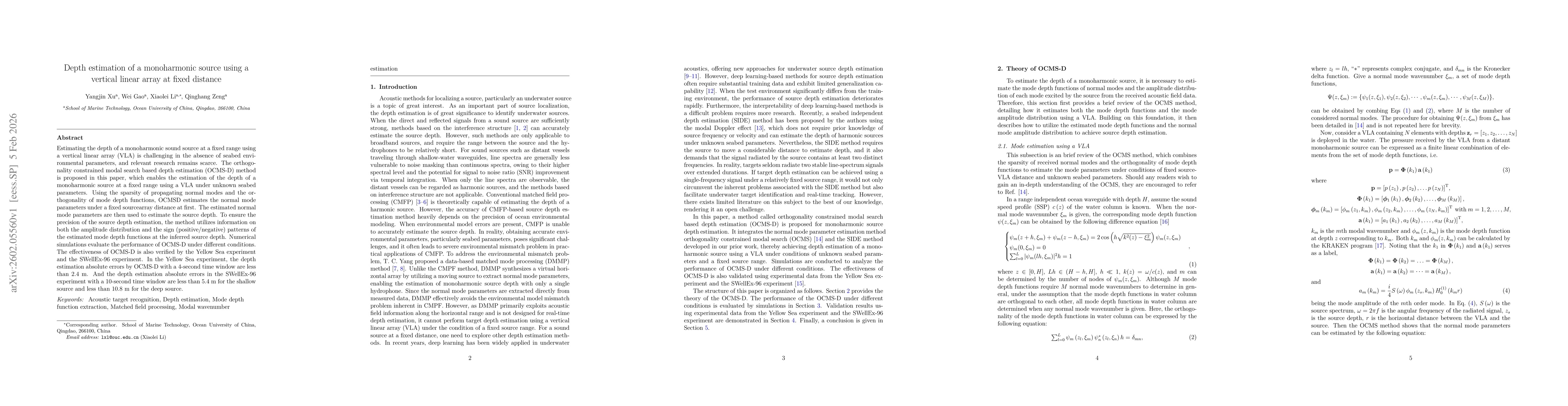 Thumbnail for Depth estimation of a monoharmonic source using a vertical linear array at fixed distance