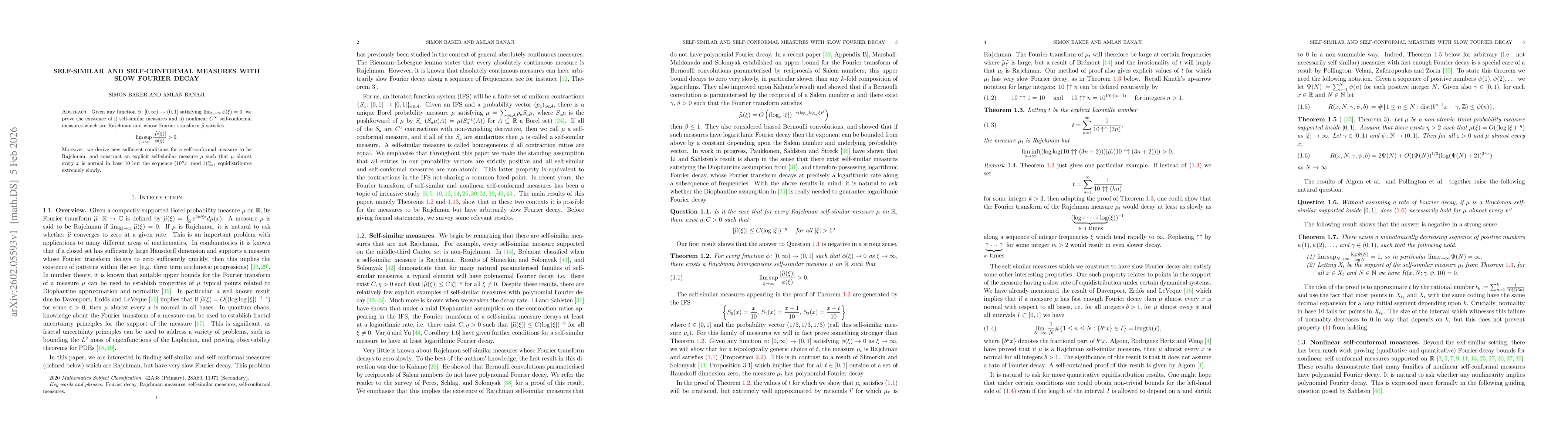 Thumbnail for Self-similar and self-conformal measures with slow Fourier decay