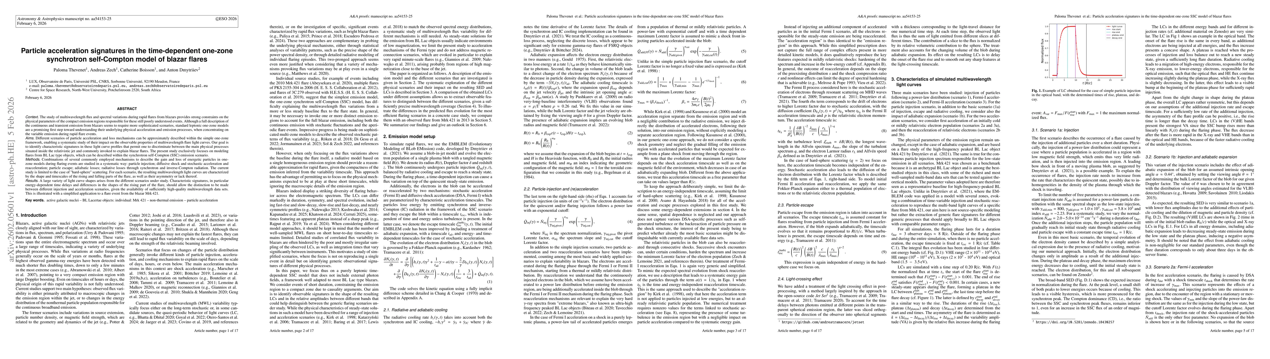 Thumbnail for Particle acceleration signatures in the time-dependent one-zone synchrotron self-Compton model of blazar flares