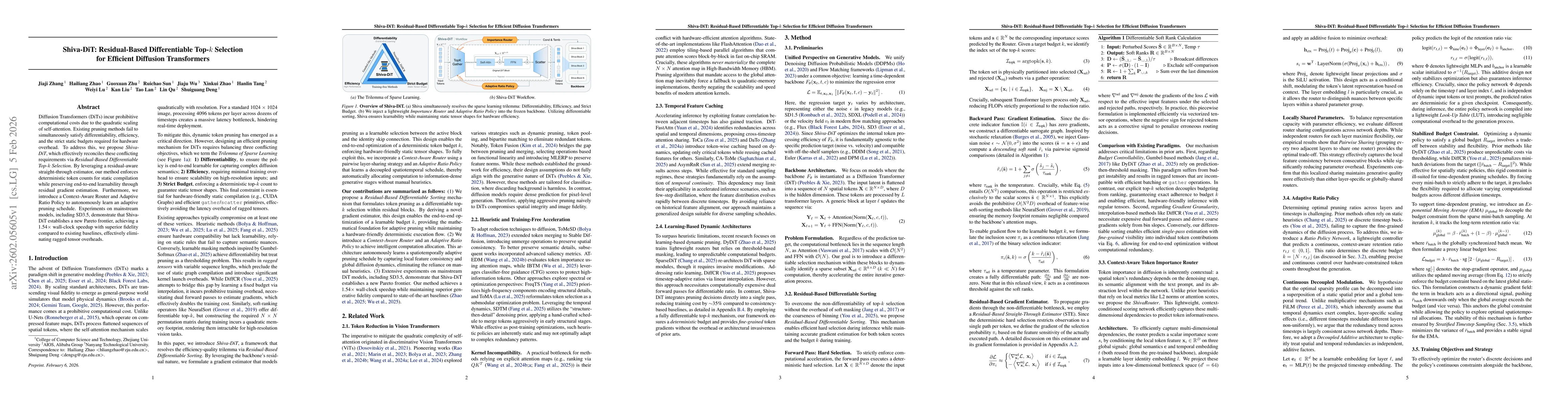 Thumbnail for Shiva-DiT: Residual-Based Differentiable Top-$k$ Selection for Efficient Diffusion Transformers