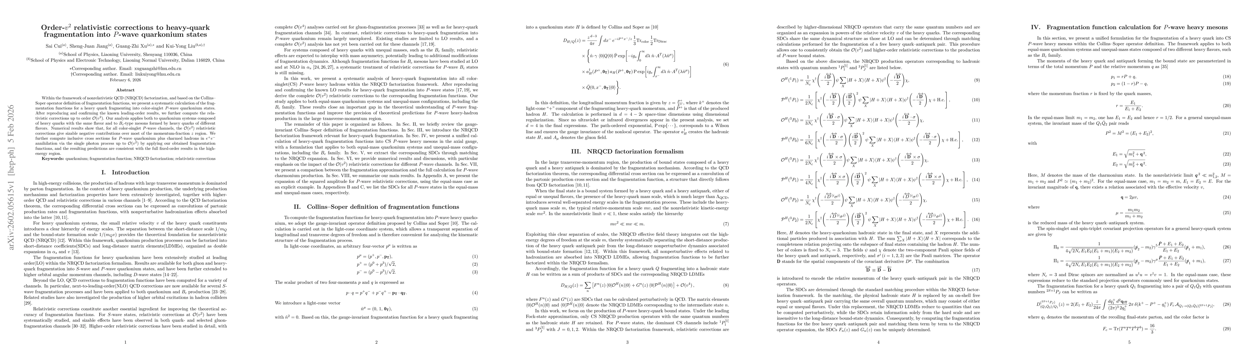 Thumbnail for Order-$v^2$ relativistic corrections to heavy-quark fragmentation into $P$-wave quarkonium states